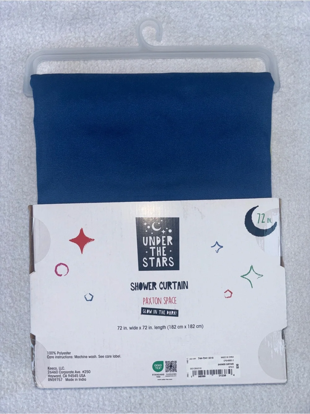 Under The Stars Shower Curtain, Space Design, Glow In The Dark 72”x72” NWT
